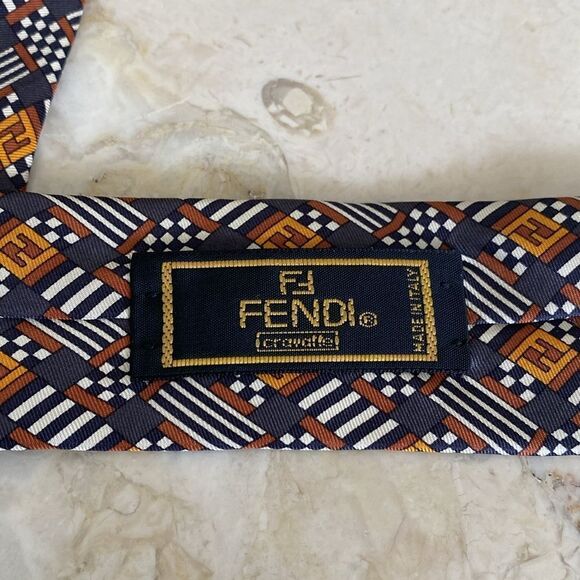 Fendi 100% Silk “F” Monogram Multicoloured Tie - Picture 6 of 8